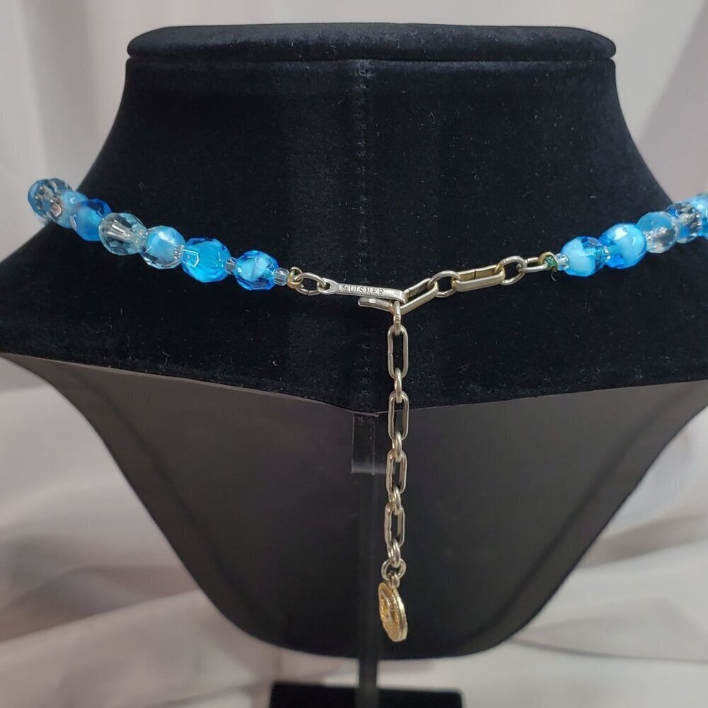 Vintage Lisner Blue and white Glass Bead Necklace & Earrings Set Aurora Borealis - Picture 9 of 16